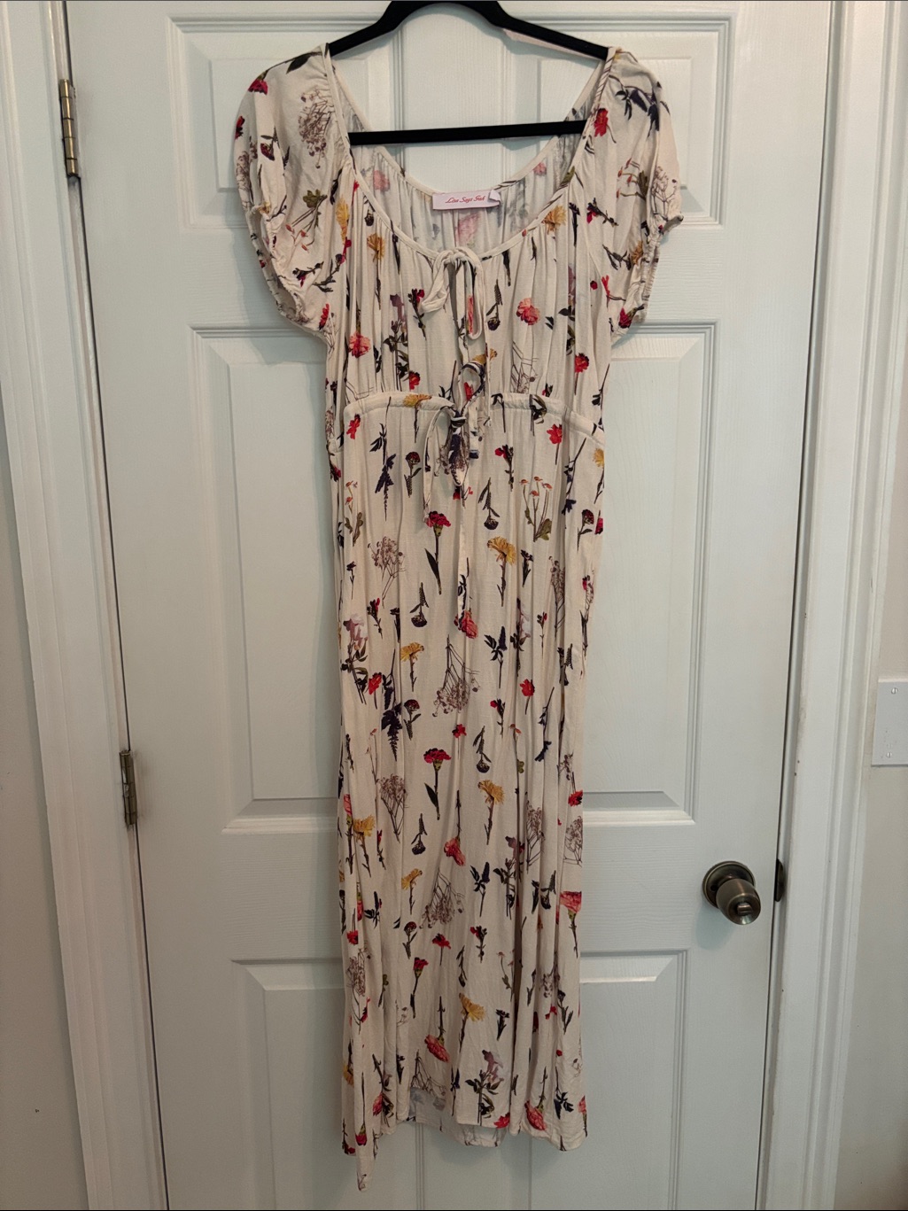 Lisa Says Gah Cream Midi Dress With Red, Yellow & Purple Floral Print